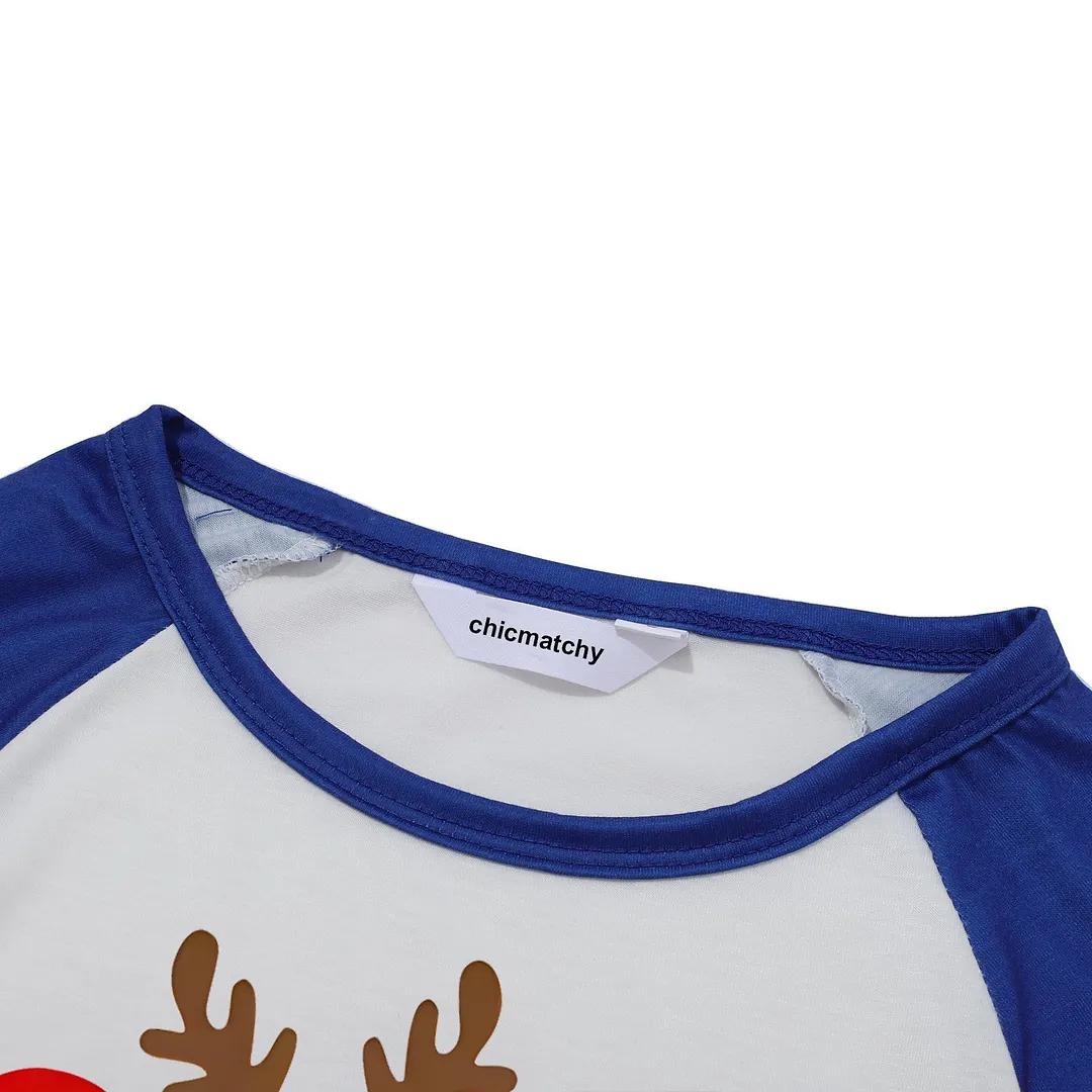 "2024 Family Christmas" Moose Letter Prints Blue & Black Plaid Family Matching White Pajamas With Dog
