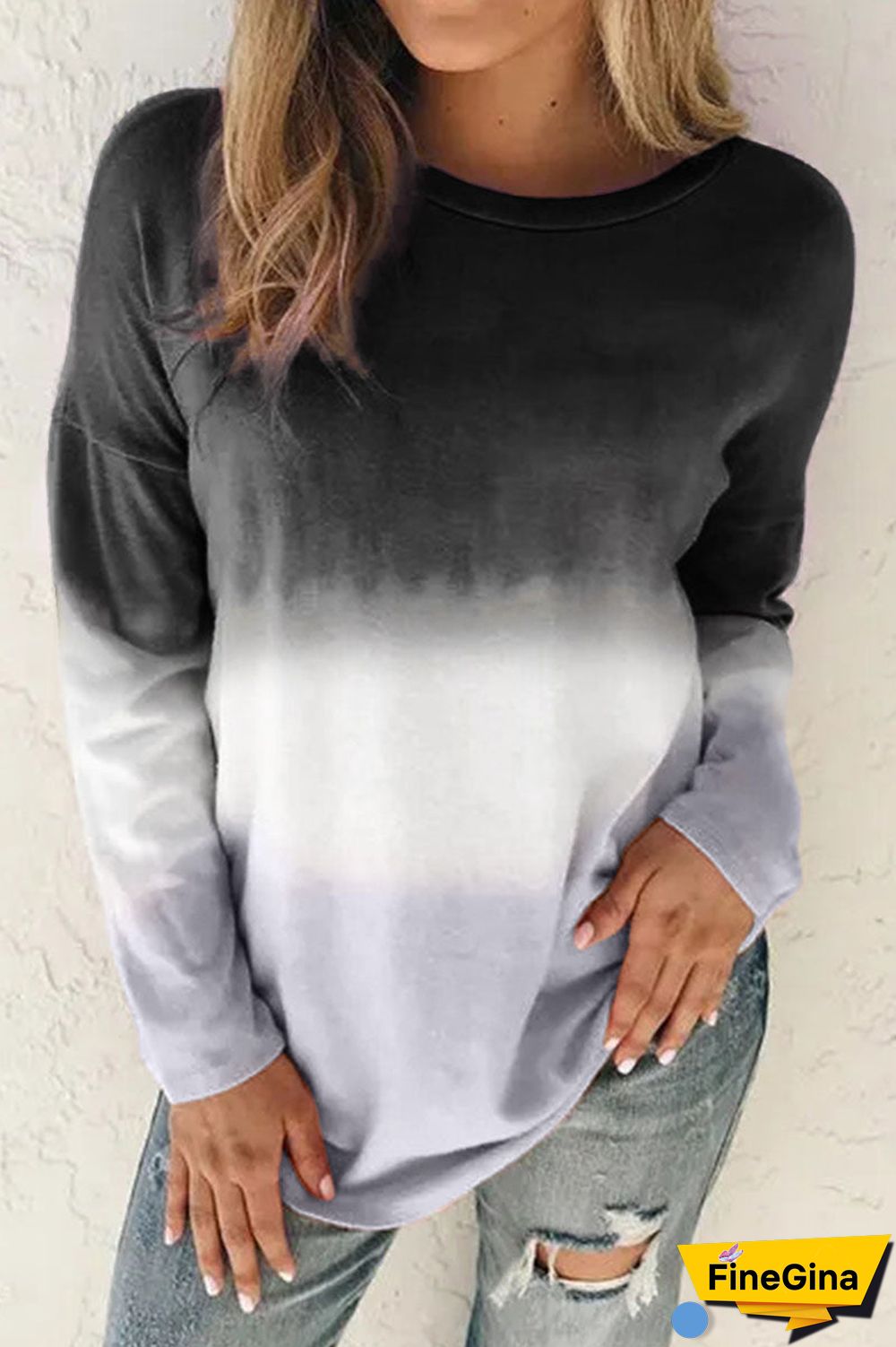 Fashion Sweet Gradual Change O Neck Tops(6 Colors)