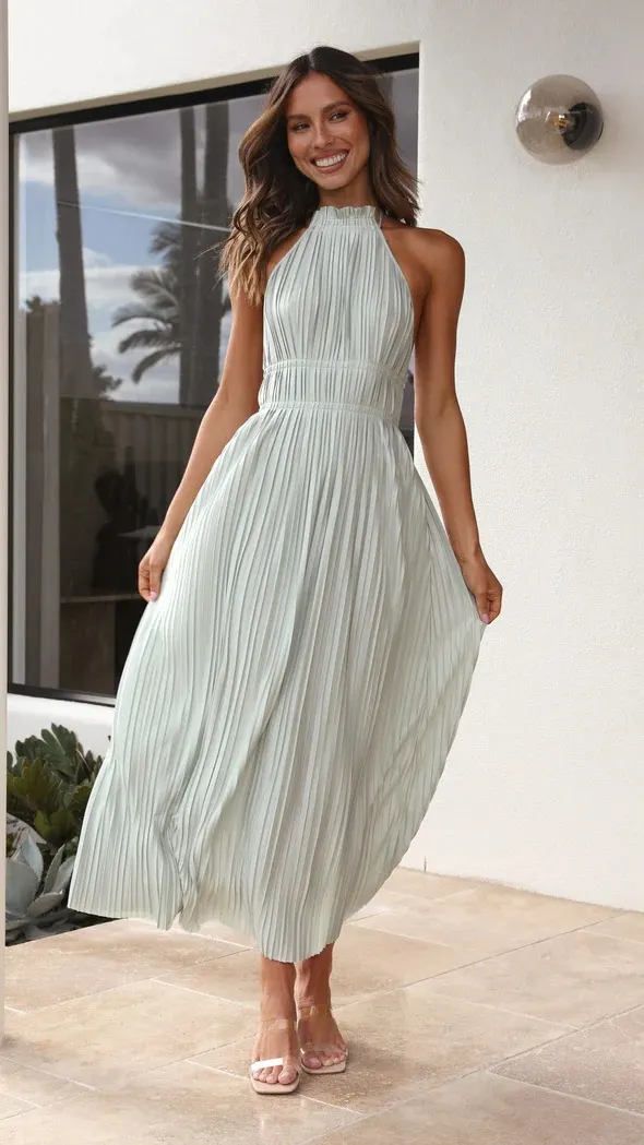 Brownm Brownm Summer New Fashion Small Pure And Fresh Shoulder Hanging Neck With Personality Show Back Long Dress 23035