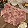 Sexy satin hollow stitching lace mesh plus size briefs