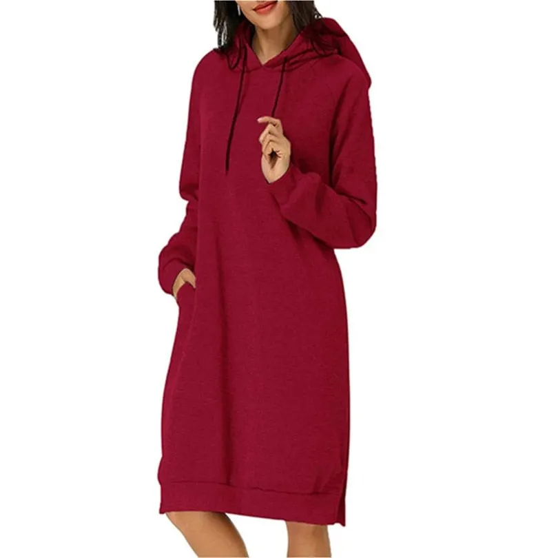 CUHAKCI Sweatshirt Dress Women Hoodies Pocket Ladies Long Sleeve Autumn Hooded Pullover Oversized Sweatshirt Loose Casual Dress