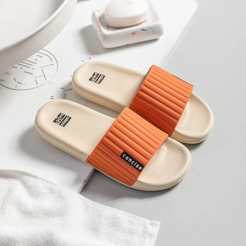 Stripe Home Couple Shoes Men Summer Slippers Outdoor Beach Sandals Women Soft PVC Non-slip Slippers Indoor Shower Flip Flops