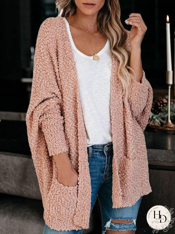 Cardigans Fashion Pocket Long Sleeve Plush Cardigan for Women