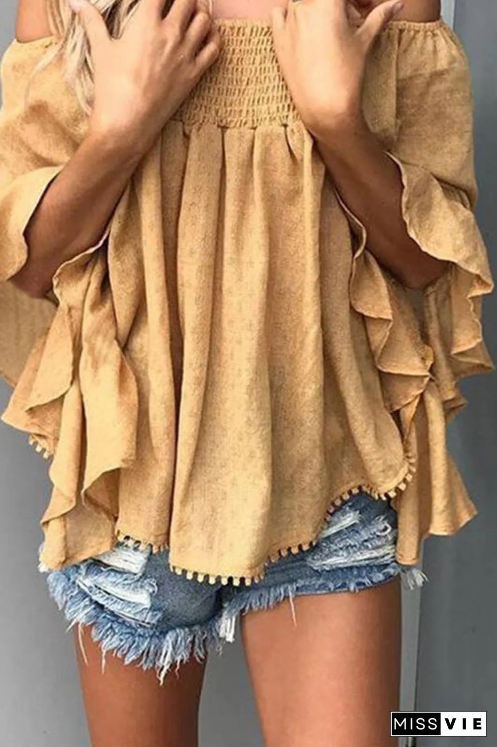 Off the Shoulder Flare Sleeve Blouse P12670
