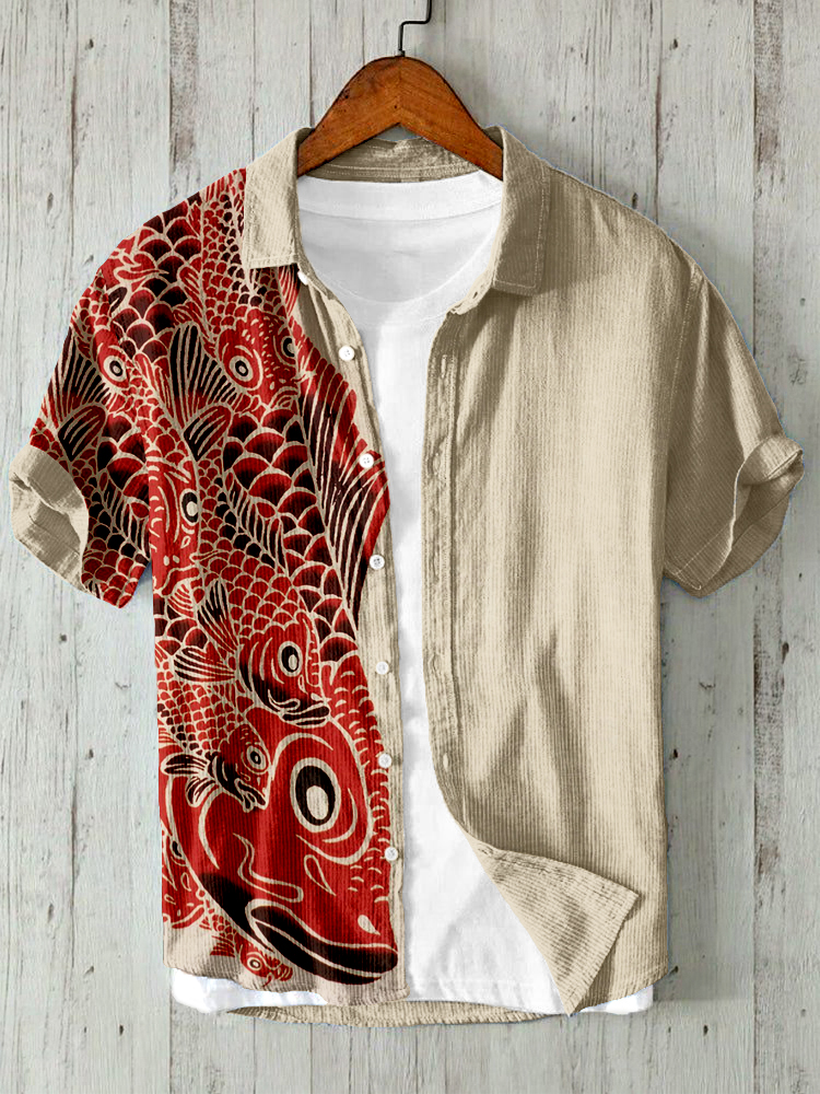 Vintage Red Koi Art Linen Blend Cozy Shirt  artssus