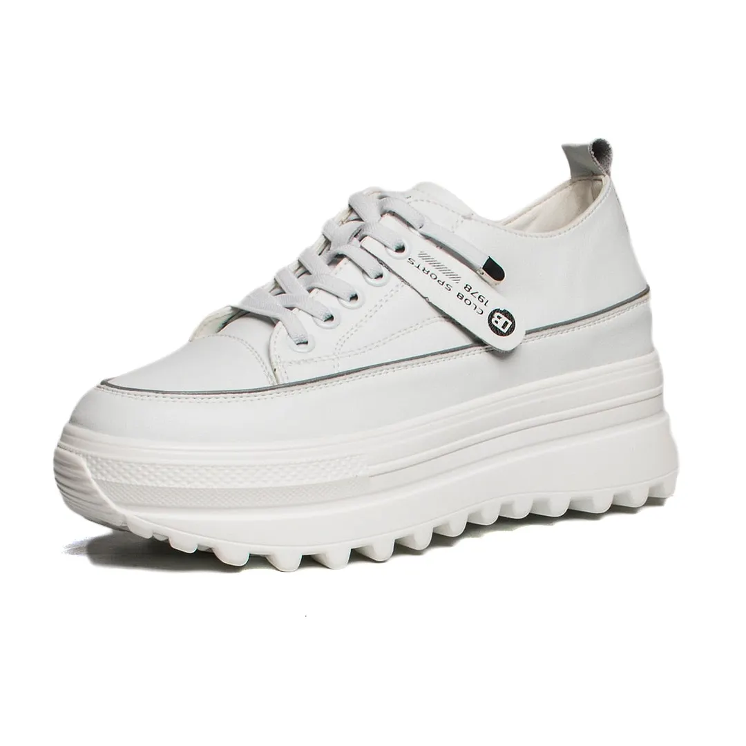 Fujin Genuine Leather 8cm Dad Shoes Chunky Sneakers Platform Heel Wedge Air Mesh Summer Shoes Vulcanized White Sneakers 2021