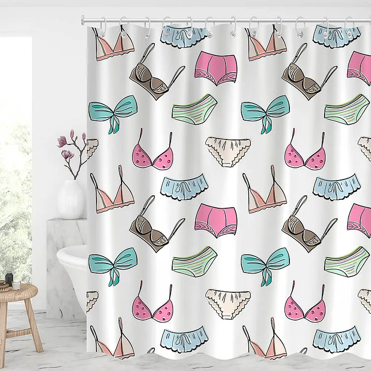 Beach Bikini Waterproof Shower Curtains With 12 Hooks