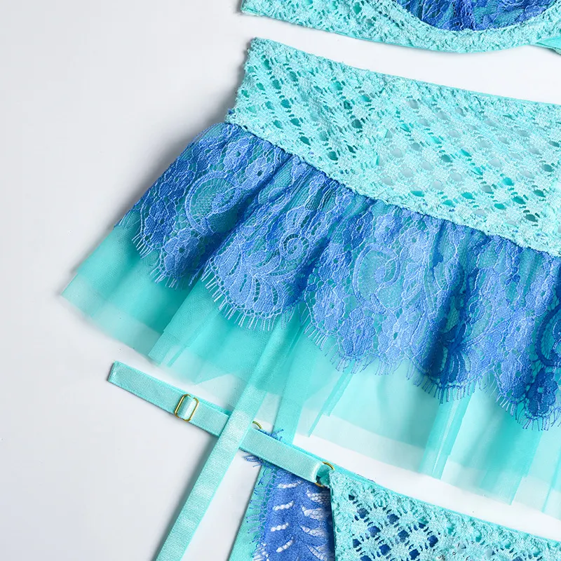 Billionm Sexy Lingerie Women Intimates Lace Underwear Set Push Up Bra Fish Net Nightwear Mesh Sheer See Through Sets Patchwork Color