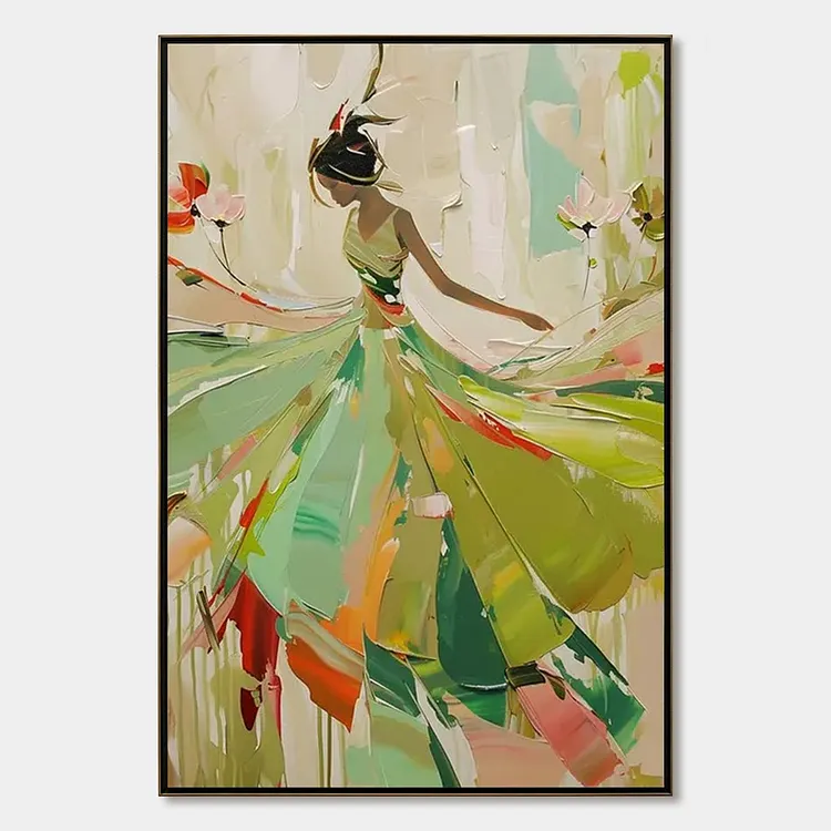 WHIRLWIND OF COLOR: Abstract Figurative Oil Painting of Dancer（Canvas painting）
