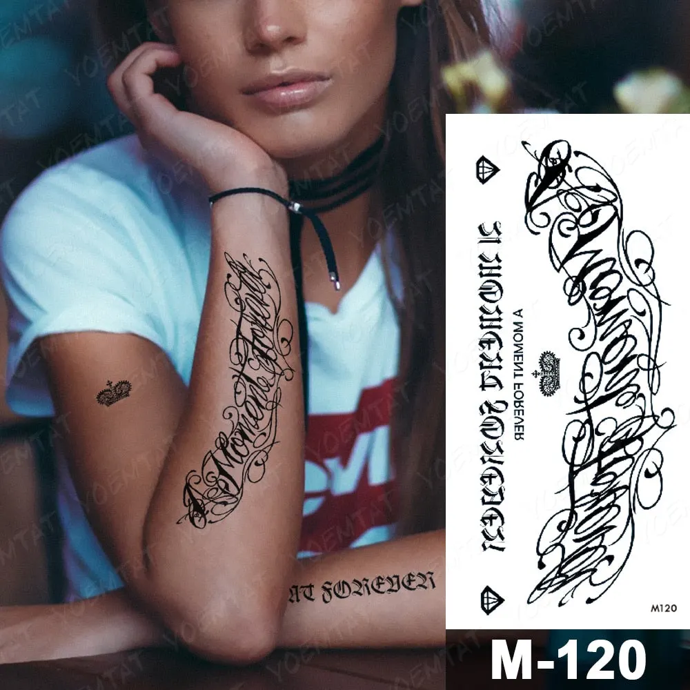 Arabic Language Waterproof Temporary Tattoo Sticker Black Love Text Word Letter Body Art Arm Couple Fake Tatoo For Women Men