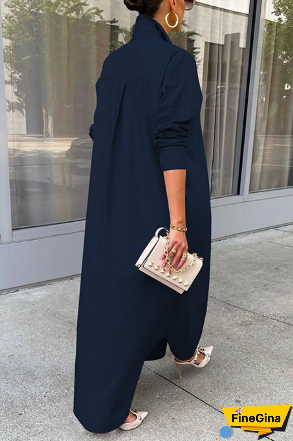 Grey Casual Solid Patchwork Shirt Collar Shirt Dress Dresses