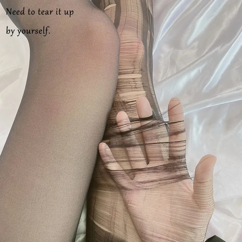 Black Temptation Sexy Tearable Pantyhose Soft Summer Transparent Shred Stockings Tear Off Stocking Disposable Pantyhose