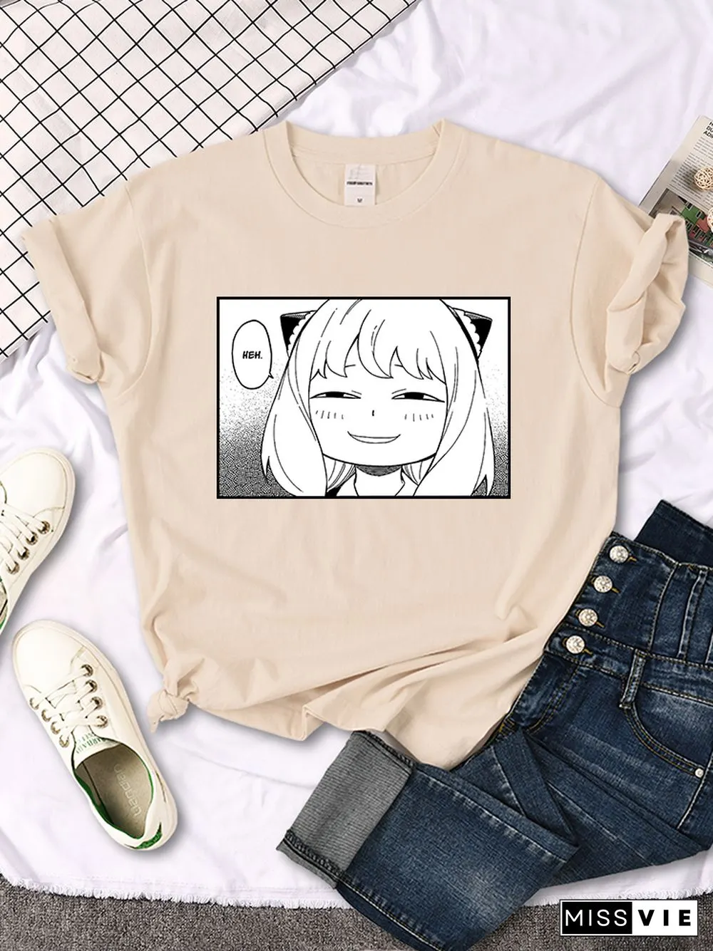 Spy X Family - Anya Heh Manga Print Women T Shirt Breathable Street Short Sleeve Hip Hop Summer Clothes Fashion Quality T-Shirt