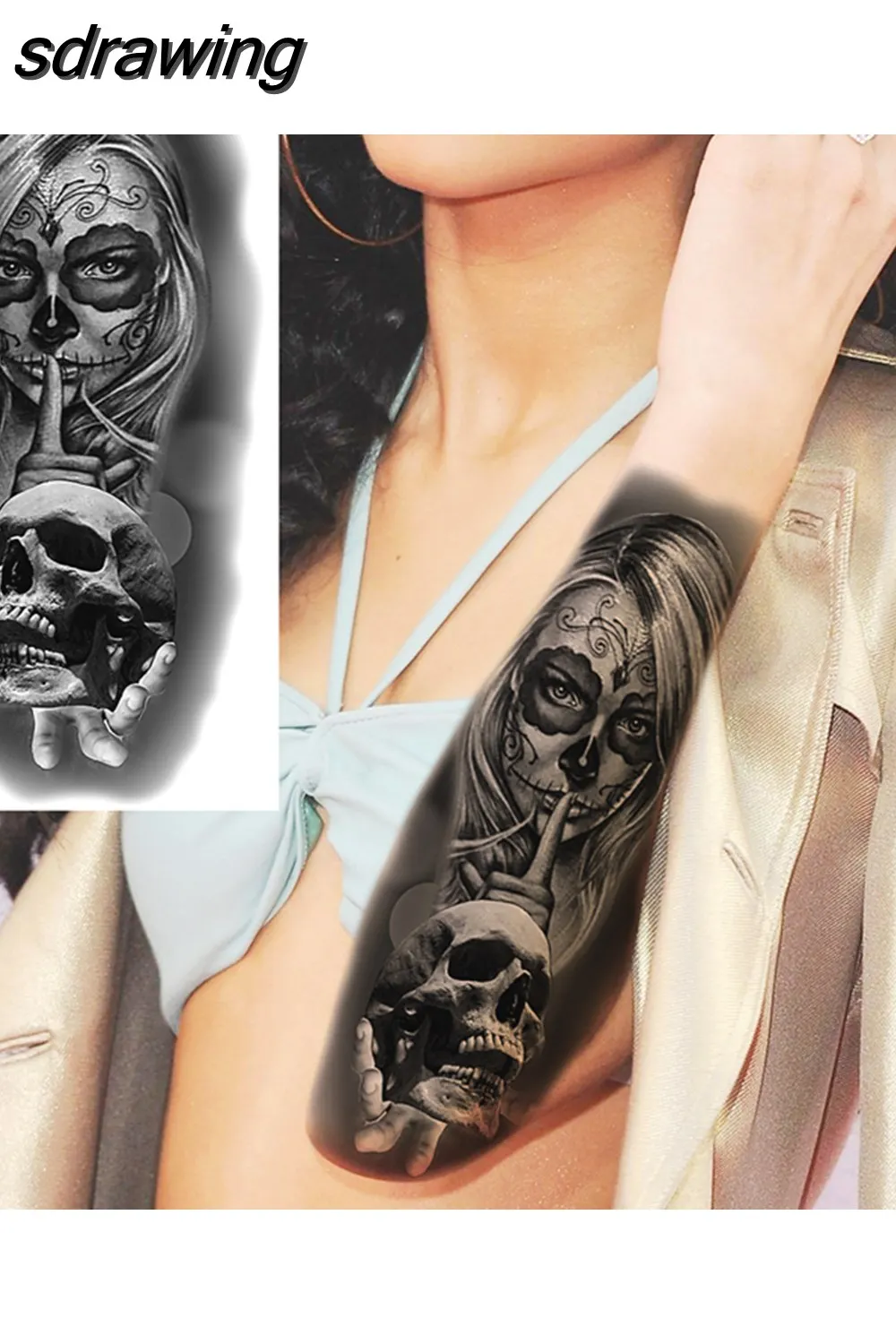 sdrawing Realistic Black Devil Temporary Tattoos For Men Adult Tiger Pirate Skeleton Vampire Fake Tattoo Forearm Scary Tatoo Joker