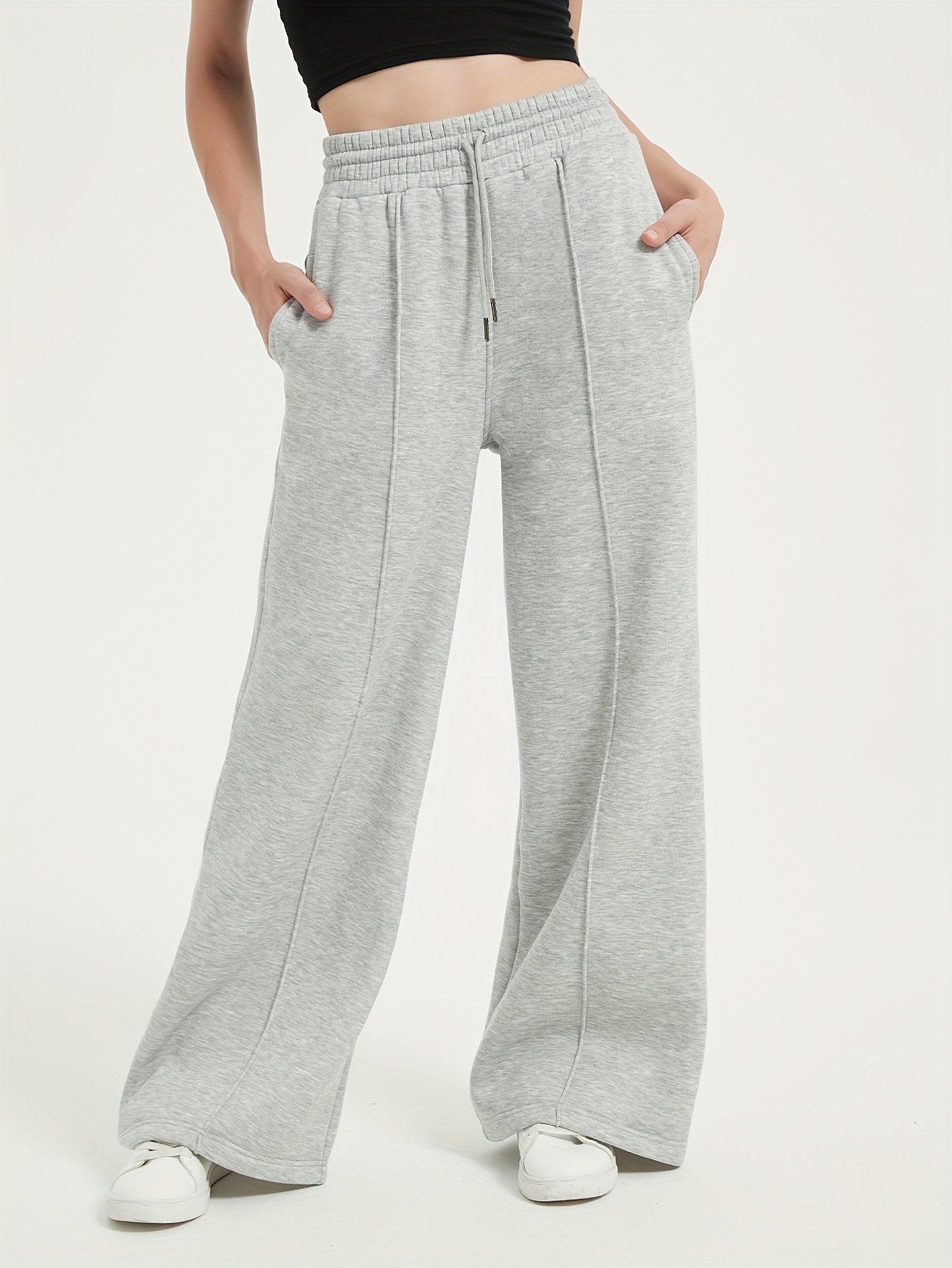 Exarus Women's High-Waisted Wide Leg Sweatpants - Elastic Drawstring Joggers With Pockets, Loose Flared Athletic Pants For All-Season Comfort, Gym & Casual Wear, Jogging Pants, Comfortable Leisurewear, Medium Stretch Fabric | IFYHOME