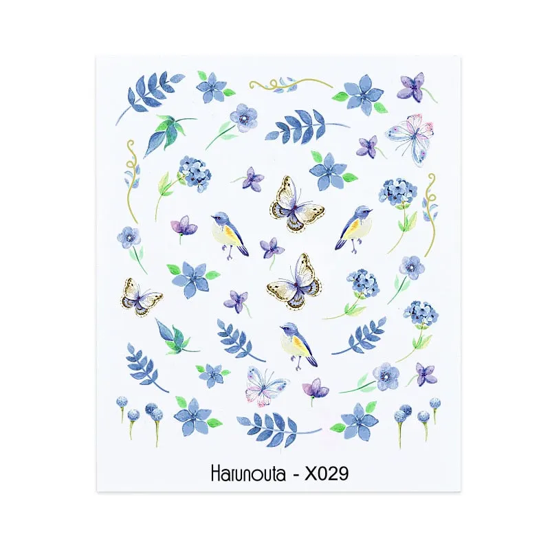1Pc Spring Water Nail Decal And Sticker Flower Leaf Tree Green Simple Summer DIY Slider For Manicuring Nail Art Watermark