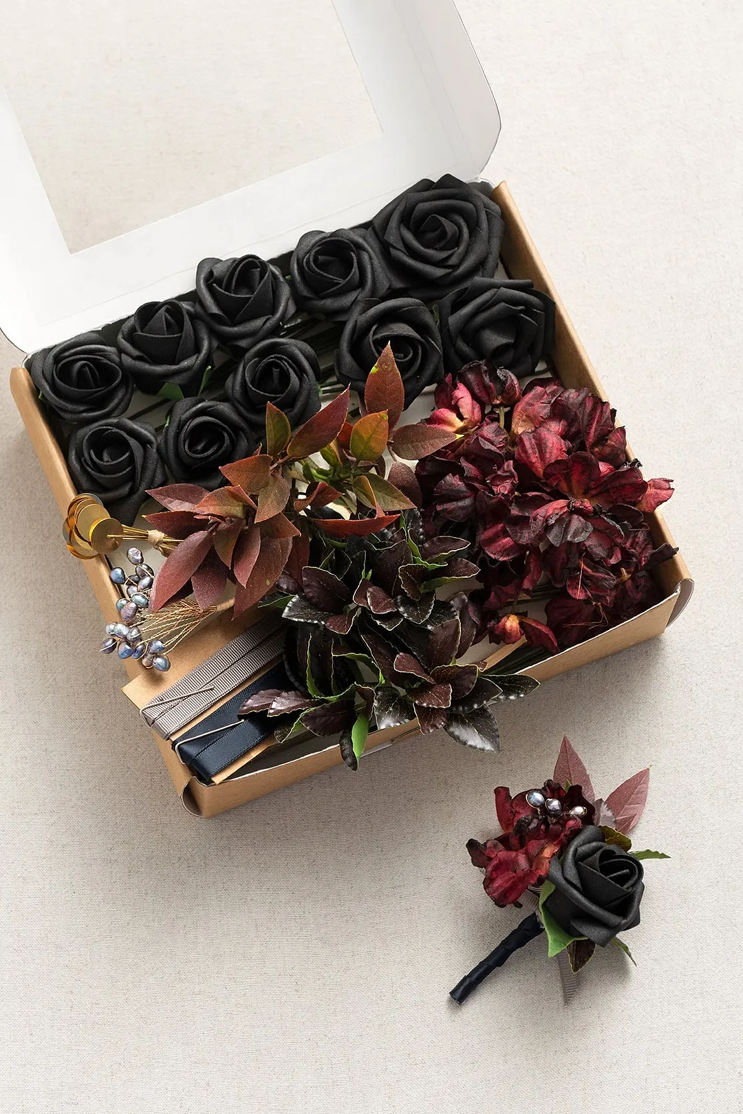 DIY Wedding Boutonnieres in Black & Pumpkin Orange