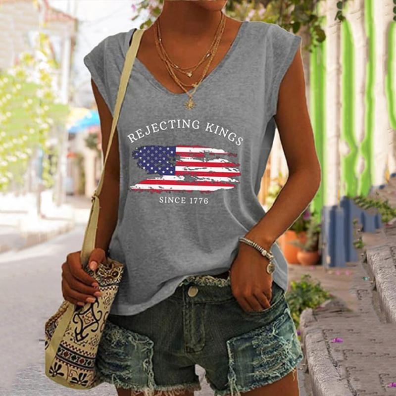 Comstylish Women's Rejecting Kings Since 1776 Print V Neck Tank Top
