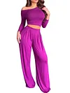 Solid Color Long Sleeves Top Shirt + Bottom Casual Two Pice Suits