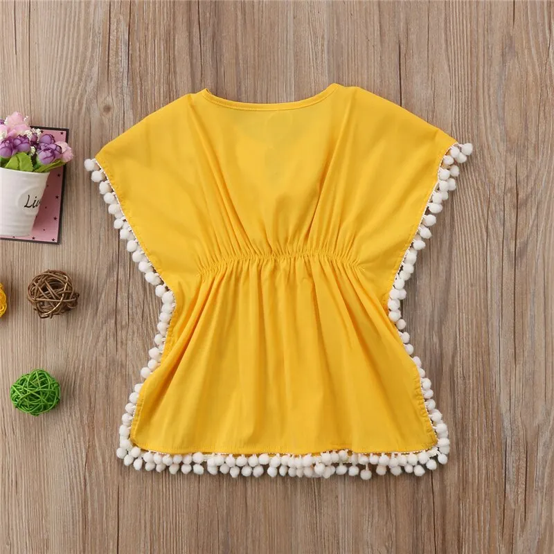 Kids Girls Beach Cover Up Tassels Girls Dress Tunic Pareos Bikinis Cover ups Swim Cover up Robe Plage Beachwear Sundress Biquini