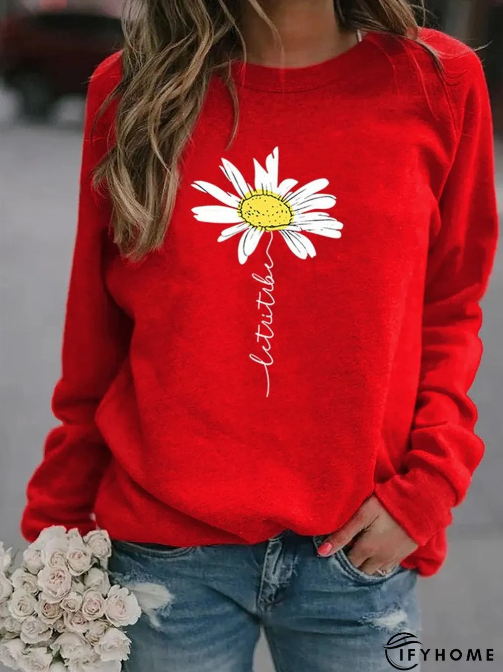 Casual Printed Crew Neck Long Sleeve Sweatshirts | IFYHOME
