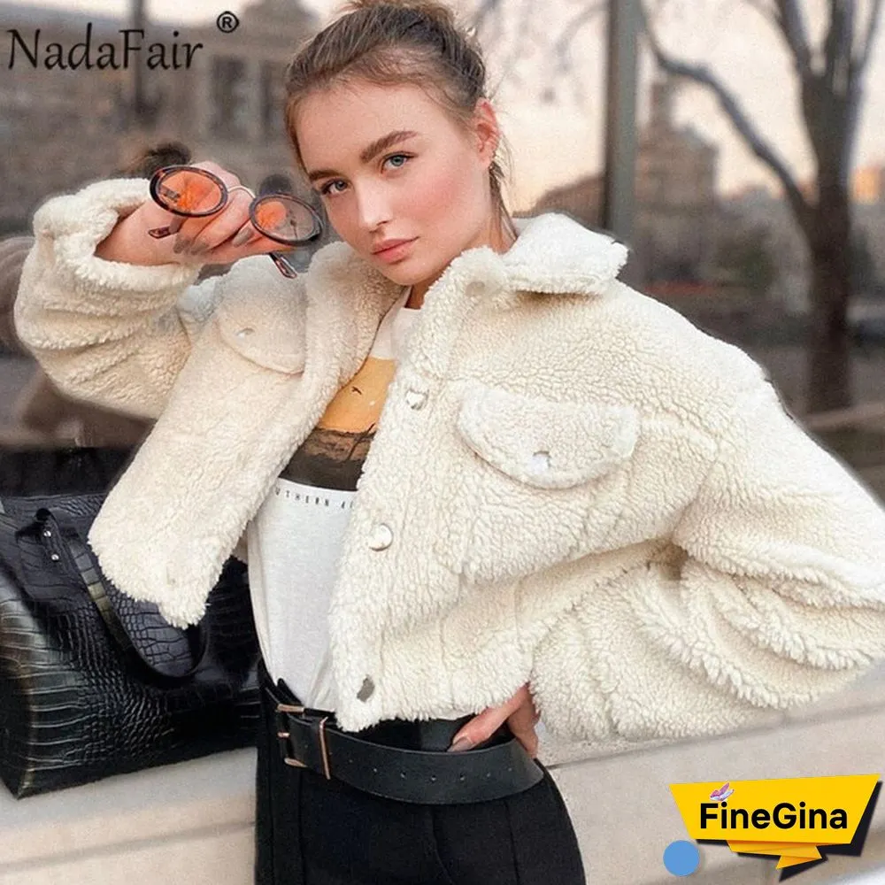 Nadafair Lamb Wool Winter Coat Woman Jacket Autumn Fleece Casual Faux Fur Overcoat Shaggy Warm Cropped Jackets Outwear