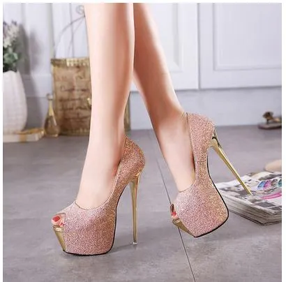 Aneikeh New Women Pumps Bling Sexy 16 CM Ultra High High-heeled Shoes Peep Toe Pumps Party Dress Shoes Zapatos Mujer Size 34-40