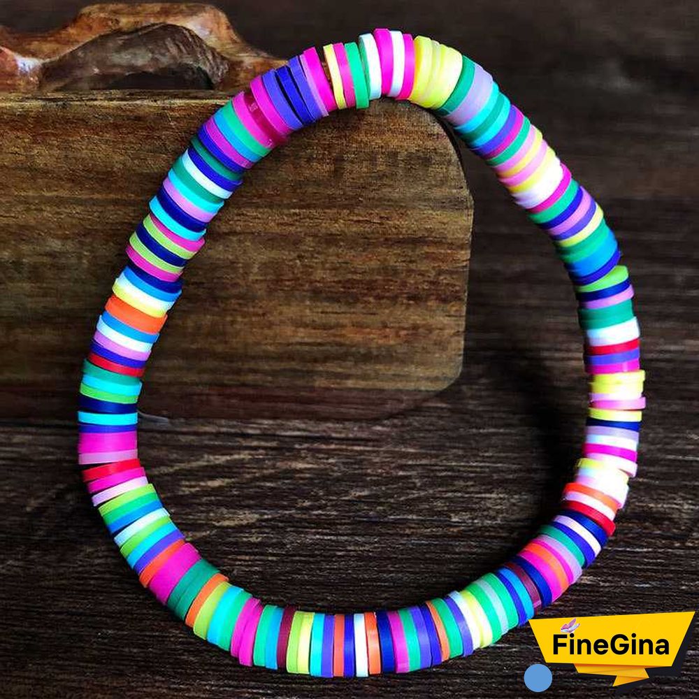 Recyclable Rainbow Colorful Polymer Clay Beads Bracelets Jewelry