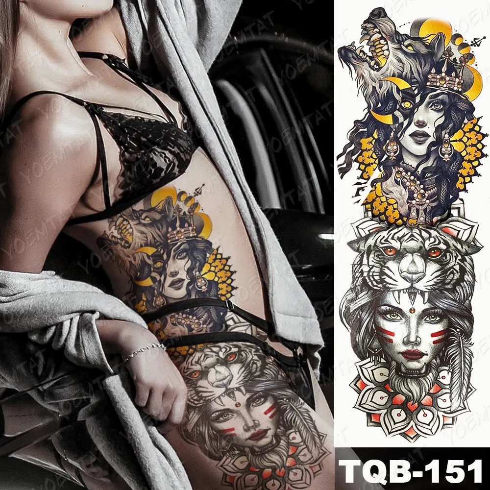 Large Arm Sleeve Tattoo Owl Angel Rose Waterproof Temporary Fake Tatoo Sticker Skull Fox Wings Men Women Full Totem Tatto Artes