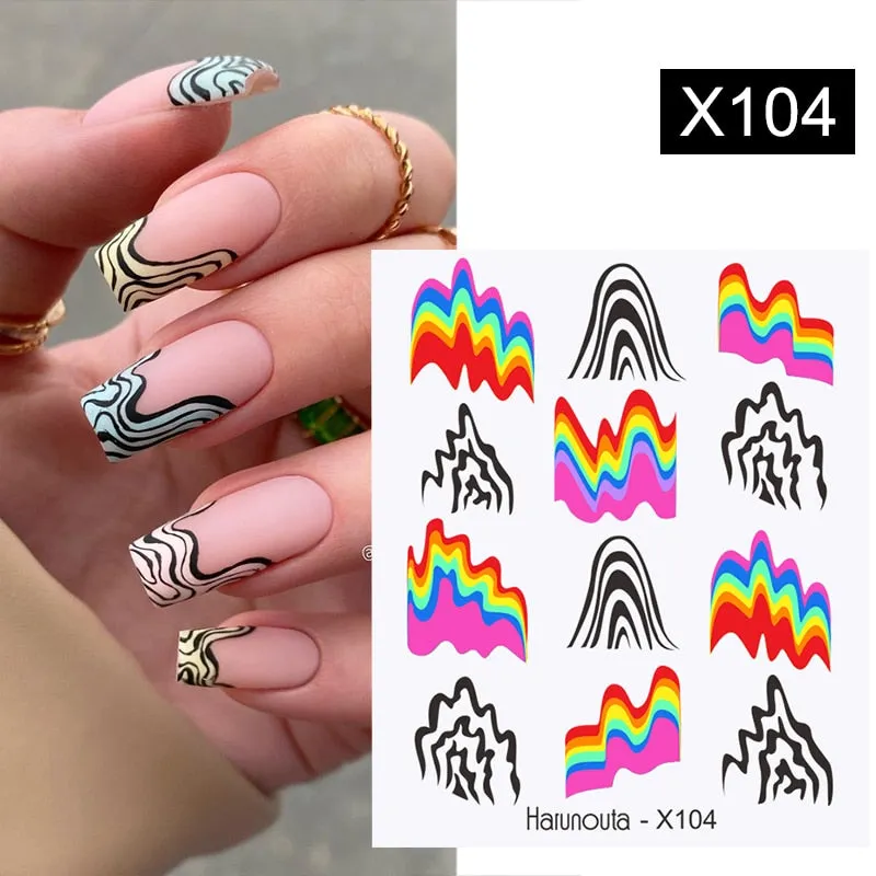 Harunouta Marble Blooming 3D Nail Sticker Decals Flower Leaves Transfer Water Sliders Abstract Geometric Lines Nail Watermark
