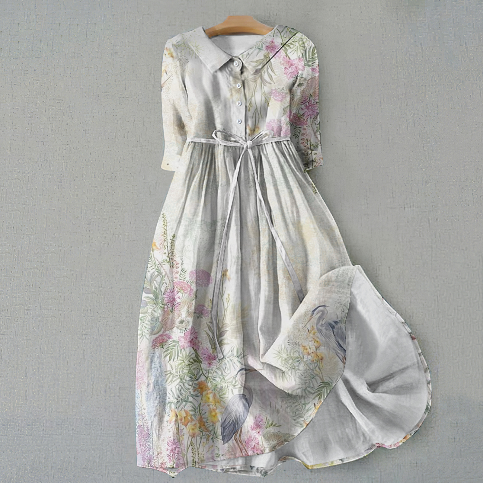 Vintage Flowers Graphics Print Lace-Up Dress artswardrobe