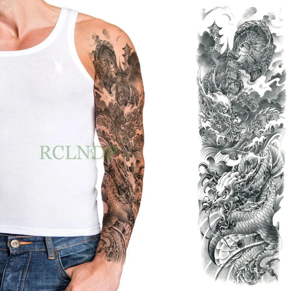 Waterproof Temporary Tattoo Sticker dragon Chinese style full arm fake tatto flash tatoo big size sleeve tato for men women