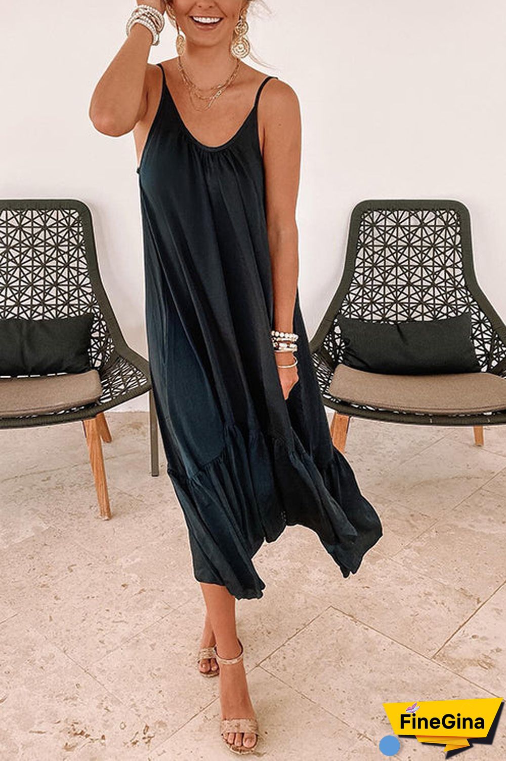 Ruffles Hem Slip Maxi Dress