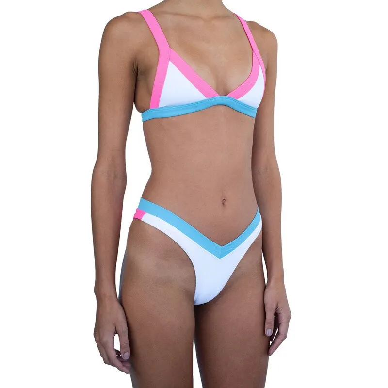 Sexy Bikini 2022 Swimming Suit For Women V Neck Bikini Set Solid Swimwear Two-Piece Triangle Bather Swimsuit Brazilian Beachwear 712-1