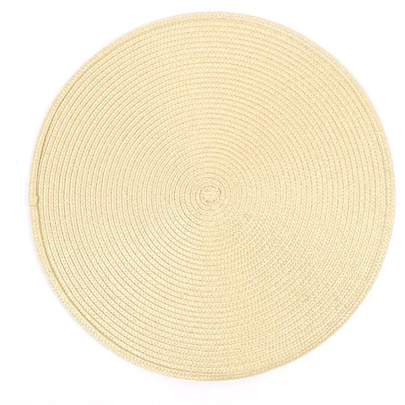 1pc Round Woven Placemats PP Waterproof Dining Table Mat Non-Slip Napkin Disc Bowl Pads Drink Cup Coasters Kitchen Decoration