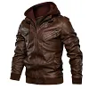 Men's Winter Thick Hooded Leather Jacket Coat
