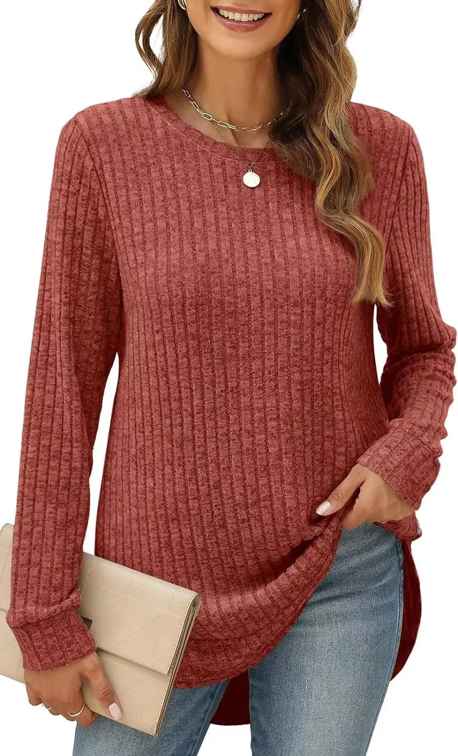 Churchf Churchf And Winter 2024 New Square Collar Pit Strip Solid Color Long-Sleeved Loose T-Shirt Top