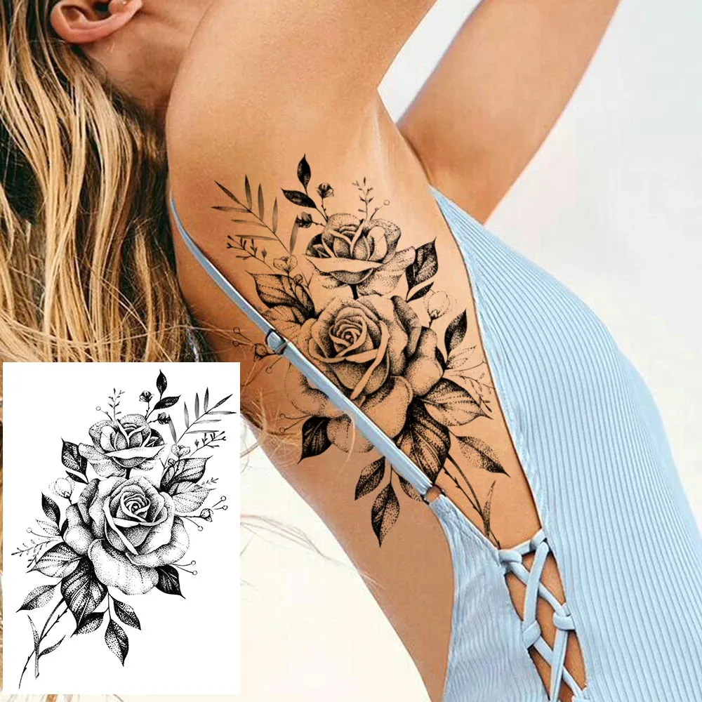 Realistic Sexy Peony Tattoos Temporary Women Adult Flower Arm Tattoos Sticker Waterproof Fake Floral Bloosom Body Leg Art Tatoos 530-1