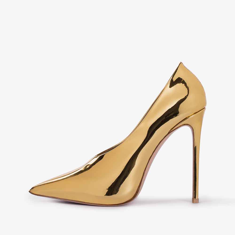 Gold Metallic Pointed Toe Stiletto Heel Pumps for Women Nicepairs