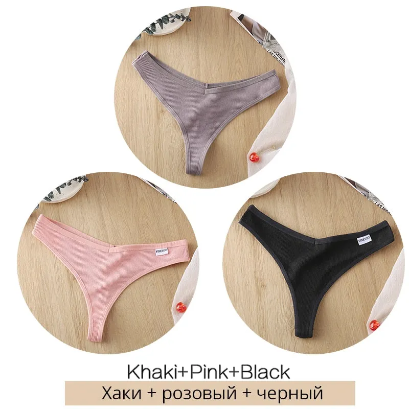 FINETOO 3Pcs/set Cotton Thongs Women Fruit Embroidery G-string Panties M-XL Low Waist T-back Underpants Ladies Underwear Panty