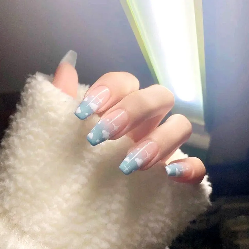 24pcs Butterfly Nail Patch Glue Type Removable Long Paragraph Fashion Manicure Wearable False Nails Patch With Glue Fake Nails-Nail Inspo