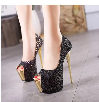 Aneikeh New Women Pumps Bling Sexy 16 CM Ultra High High-heeled Shoes Peep Toe Pumps Party Dress Shoes Zapatos Mujer Size 34-40