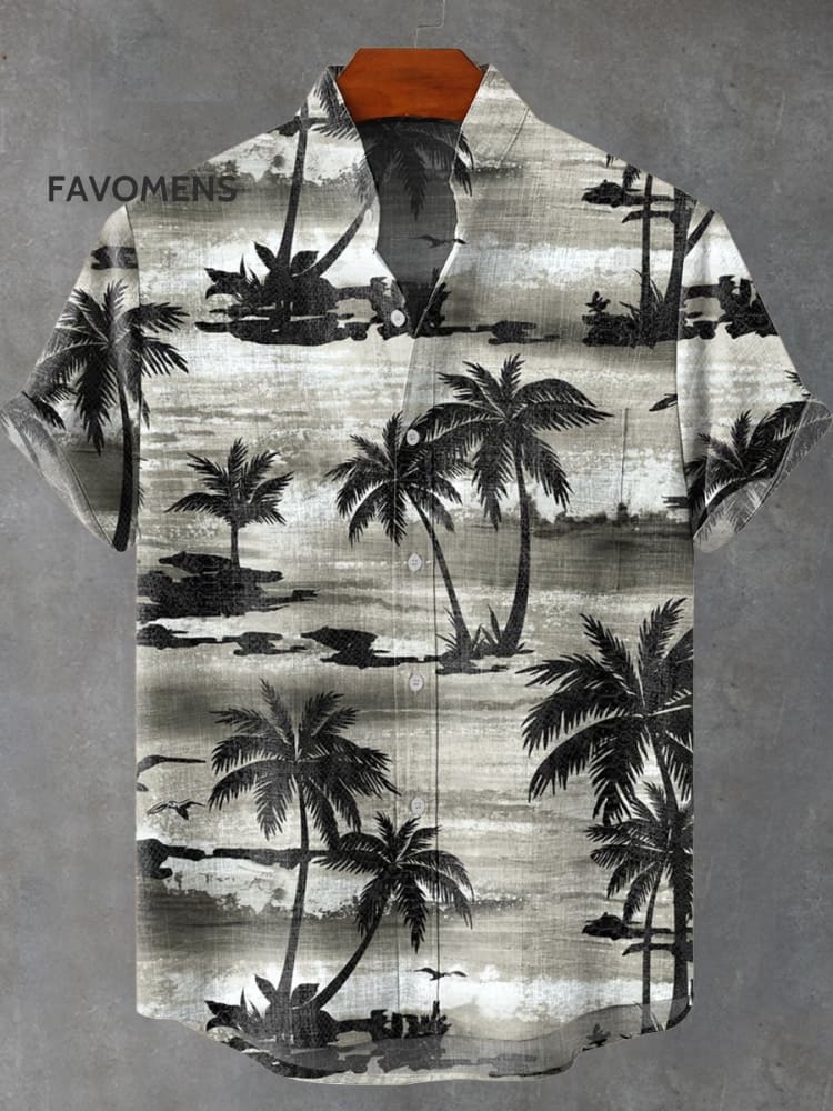 Vintage Vacation Coconut Tree Print Casual 100% Cotton Shirt Multicolor / S