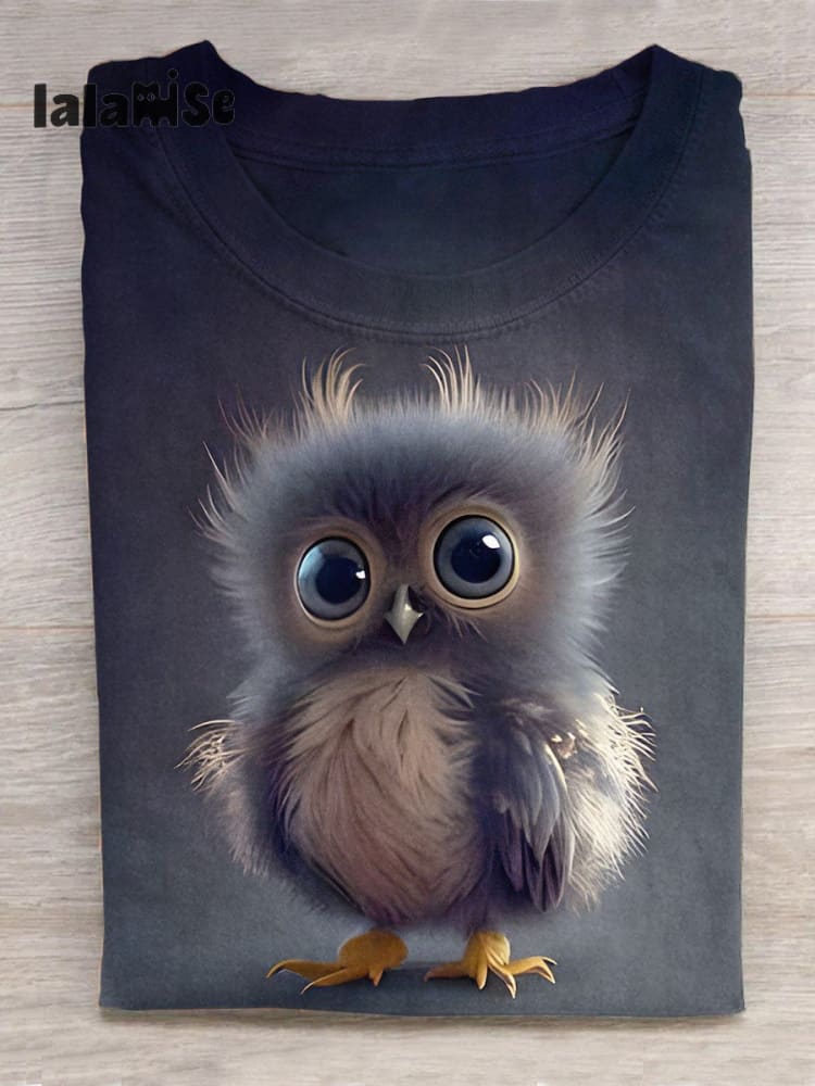Funny Cute Owl Art Print Design T - Shirt Muilticolor / S