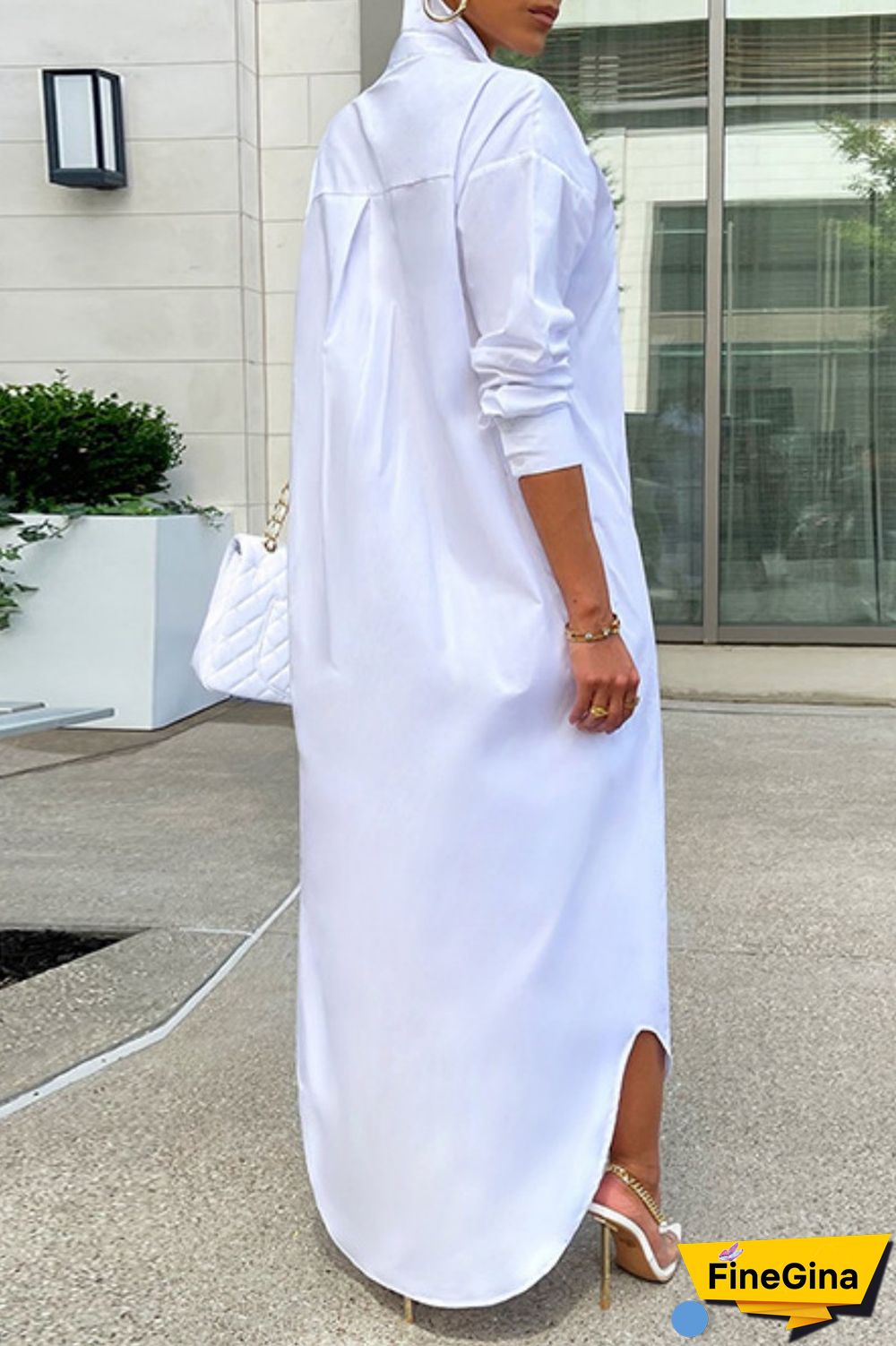 Grey Casual Solid Patchwork Shirt Collar Shirt Dress Dresses