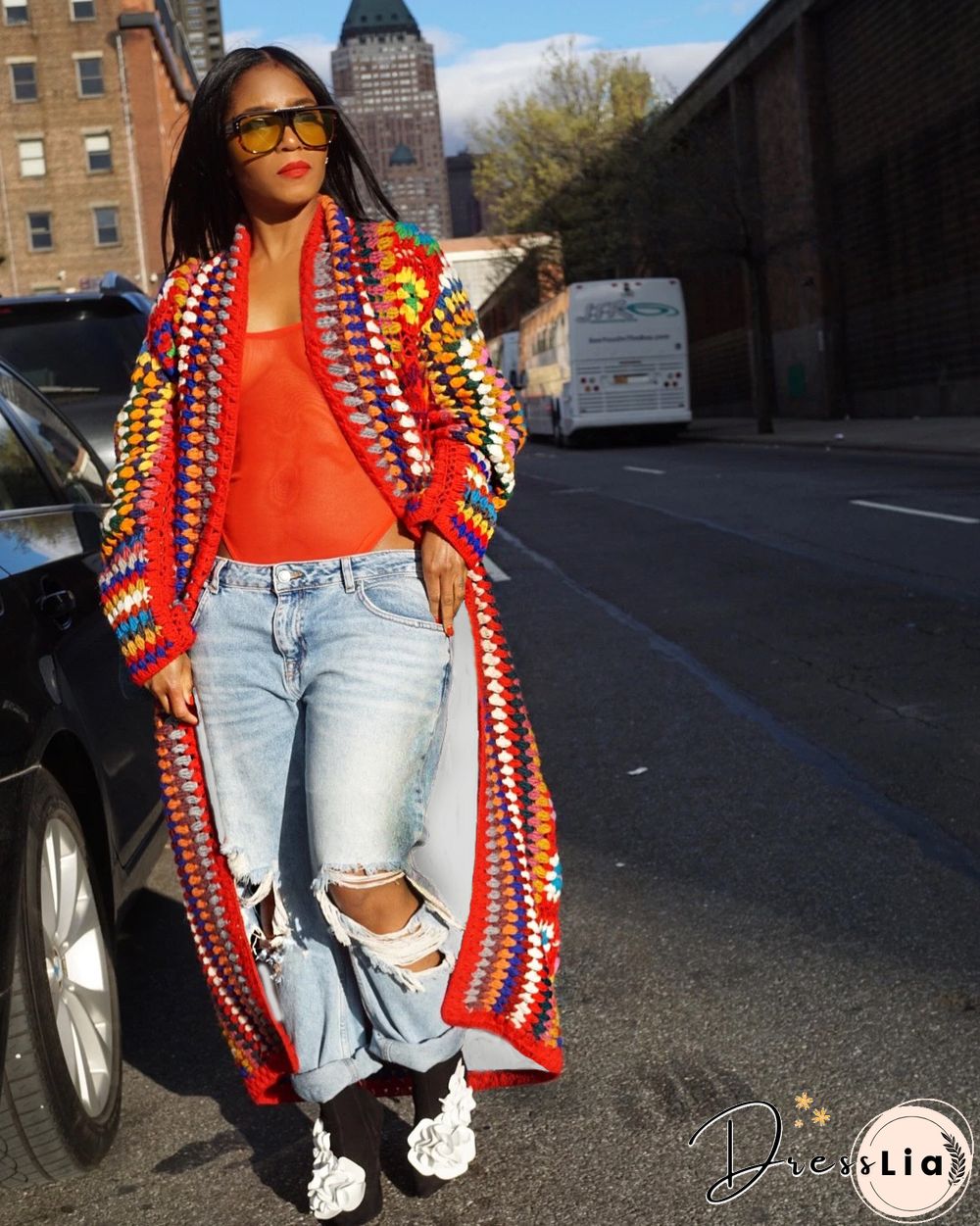 Plus Size Women's Long-sleeved Digital Printed Trench Coat