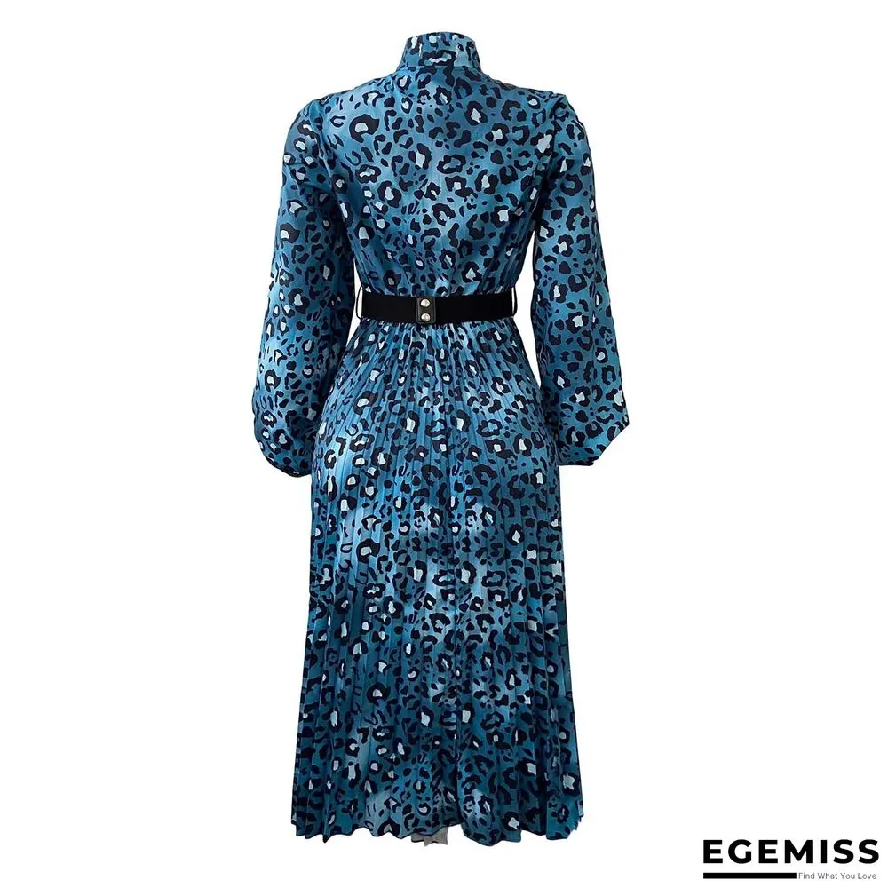 Long Sleeve Printed V-neck Pleated Dress | EGEMISS