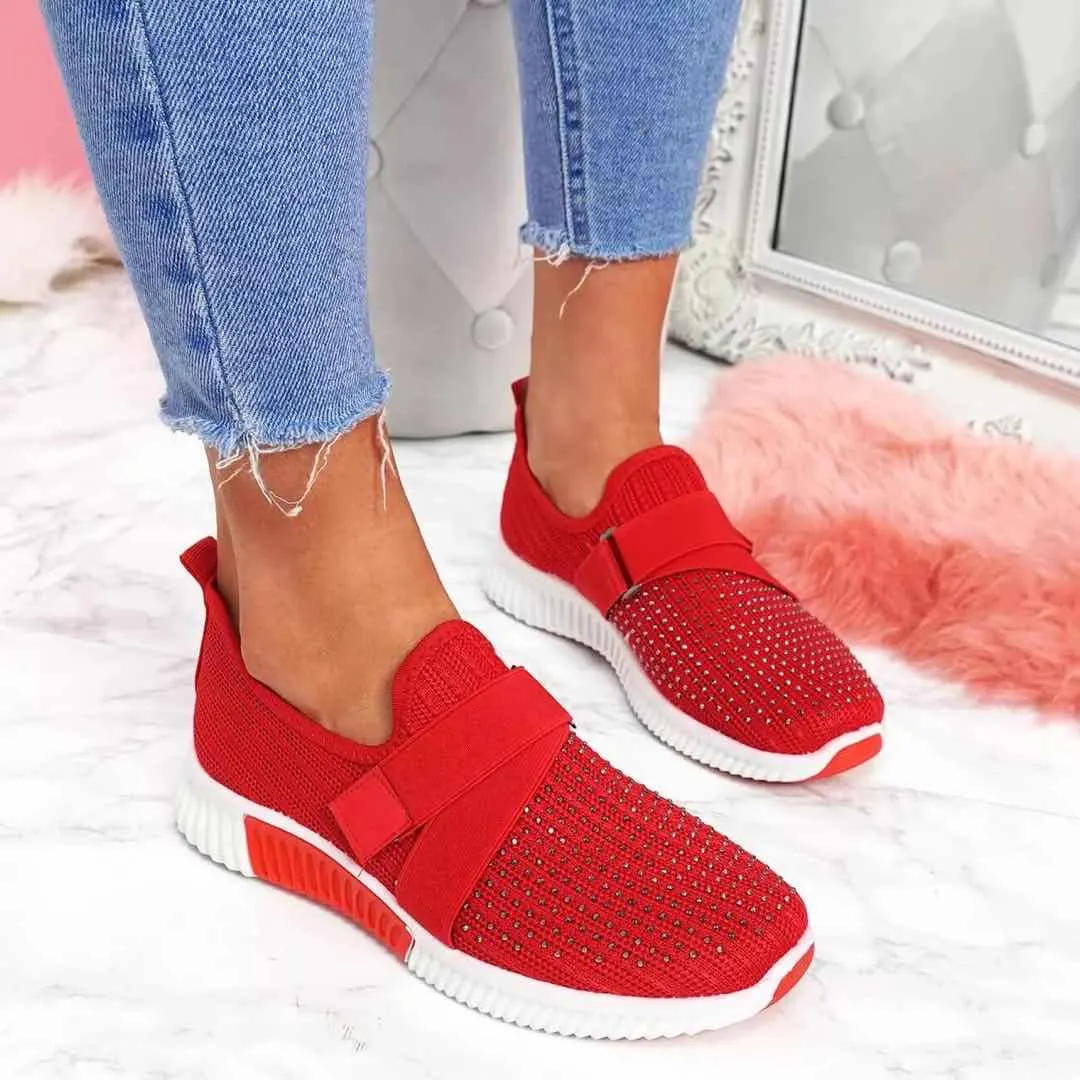 Women Casual Sneakers New Bling Rhinestone Ladies Shoes Slip On Comfortable Sole Running Walking Shoes Female Flat Mesh Shoes