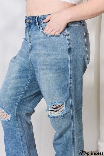 Judy Blue Full Size Distressed Raw Hem Straight Jeans