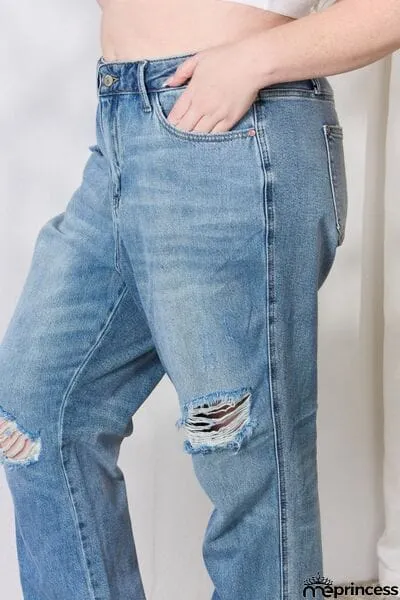 Judy Blue Full Size Distressed Raw Hem Straight Jeans